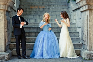 Wedding couple with Cinderella downtown Montreal