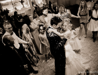 First dance at wedding reception in Sepia