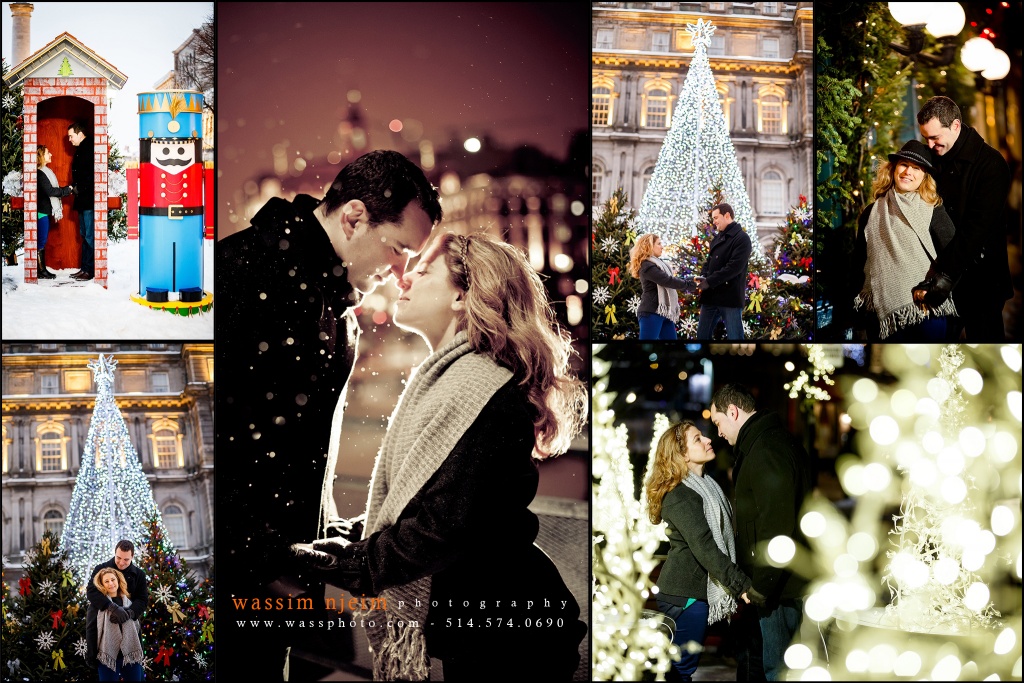 Wedding couple in Old Montreal for Christmas and Holidays session