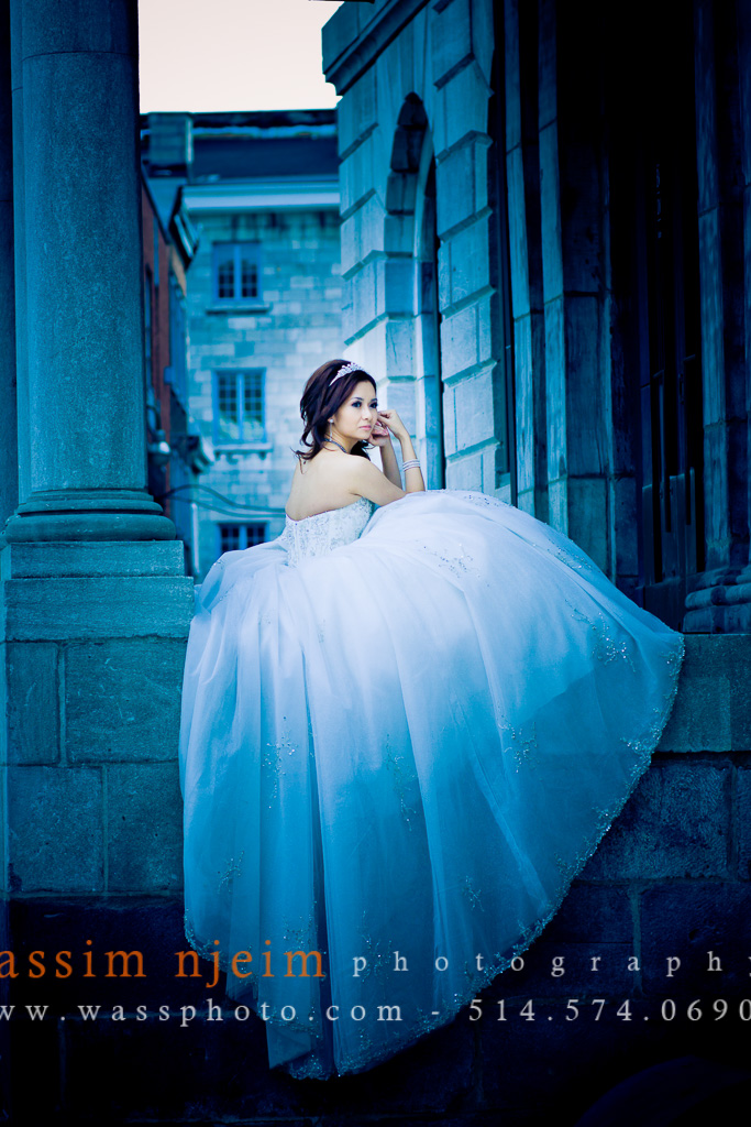 Bride in Cinderella dress Old Montreal
