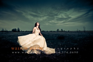 Bride swirling dress in Montreal fields