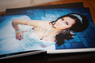 Inside view of a wedding album spread